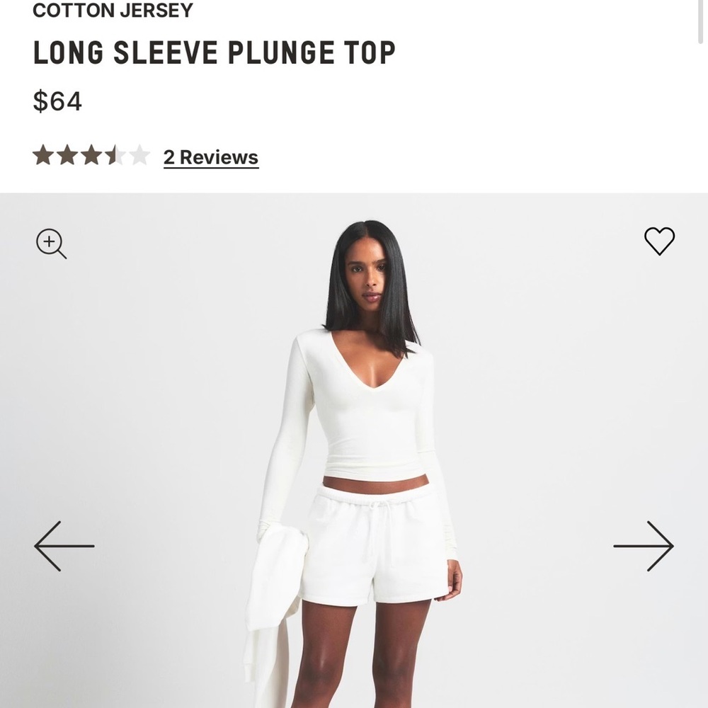 Skims COTTON JERSEY LONG SLEEVE PLUNGE TOP | MARBLE XS